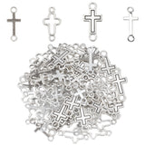 80Pcs 4 Styles Tibetan Style Alloy Connector Charms, Religion Cross Links, Antique Silver, 19.5~23x8~11x1~3mm, Hole: 1.8~2mm, 20pcs/style