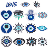 Evil Eye Patch, Computerized Embroidery Cloth Iron on/Sew on Patches, Costume Accessories, Appliques, Mixed Color, 29~63x39~60x1.5~2mm, 15pcs/box