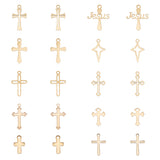 20Pcs 10 Style Vacuum Plating 304 Stainless Steel Pendants, Cross with Word Jesus & Star, Golden, 12~20.5x7~17.5x0.5~1mm, Hole: 1.6~1.8mm, 2pcs/style