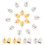 40Pcs 2 Color 304 Stainless Steel Cord Ends, Glue-in Style End Caps, Column, Golden & Stainless Steel Color, 10x6.5mm, Hole: 2.2mm, Inner Diameter: 6mm, 20Pcs/color