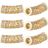6Pcs Brass Micro Pave Cubic Zirconia Beads, Hollow, Curved Tube, Real 18K Gold Plated, 20x7mm, Hole: 4mm