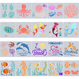 20Pcs 20 Styles Ocean Theme PET Plastic Hollow Out Drawing Painting Stencils Templates, Square, Sea Animals, 129x129x0.3mm, 1pc/style