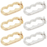 6Pcs 2 Colors Rack Plating Brass Micro Pave Clear Cubic Zirconia Peanut Twister Clasps, for 3-Strand Pearl Bracelet Making Finding Clasps, Mixed Color, 25x4x4mm, 3pcs/color