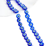 Handmade Evil Eye Lampwork Beads Strands, Flat Round, Blue, 7.5x3mm, Hole: 1mm, about 48pcs/strand, 13.70''~14.9