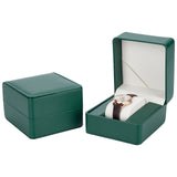 PU Leather Watch Boxes, with Pillow, Sauqre, Lime Green, 11x10.1x7.3cm