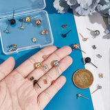 16Pcs 8 Style 304 Stainless Steel Ball Stud Earring Findings, with Loop, 16Pcs Brass & Iron & 304 Stainless Steel Ear Nuts/Earring Backs, Mixed Color, 15~20x7~11x4~8mm, Hole: 1.7~2mm, Pin: 0.7~0.8mm, 2Pcs/style