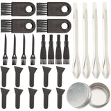 26Pcs Grinding Smoke Tools, Including Stainless Steel Spoon, Plastic Brush & Pollen Scrapers, Black, 61x13x9mm