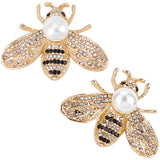 2Pcs Bee Alloy Brooch with Resin Pearl, Exquisite Rhinestone Insect Lapel Pin for Girl Women, Golden, 29x40x12.5mm, Pin: 0.8mm