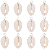 30Pcs Natural Cowrie Shell Pendants, Shell Charms with Eco-Friendly Copper Wire Loops, Real Platinum Plated, 27~30x14~15x7~7.5mm, Hole: 4mm