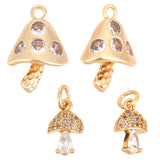 10Pcs 2 Styles Brass Clear Cubic Zirconia Pendants, Mushroom Charm, Real 18K Gold Plated, 11~18x7.5~12x4~8.5mm, Hole: 1.6~3mm, 5pcs/style