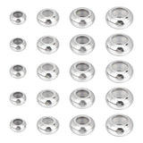 24pcs 4 style 201 Stainless Steel Beads, with Rubber Inside, Slider Beads, Stopper Beads, Rondelle, Stainless Steel Color, 6~10x3~4.5mm, Hole: 1~4mm, 6pcs/style