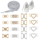 Shoe Decorations, Including Polyester Cord Shoelace, Brass & Alloy Crystal Rhinestone Shoe Buckle Clips, Platinum & Golden, 20Pcs/box