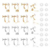 16Pcs 4 Styles 304 Stainless Steel Findings Converter, for Non-Pierced Ears, with Loops and 32Pcs Silicone Clip on Earring Pads, Golden & Stainless Steel Color, 14~17.5x12.7~18x5mm, Hole: 1.8mm, 4Pcs/style