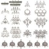 54Pcs 9 Style Tibetan Style Alloy Chandelier Components Links, Triangle & Rectangle & Flower & Flat Round & Rhombus, Antique Silver, 6pcs/style