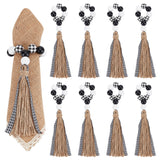 Christmas Theme Wood Beaded Napkin Ring, with Jute Tassel, Napkin Holder Ornament, for Place Settings, Wedding & Party Decoration, Black, 200~210mm, 8pcs/set