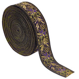 Ethnic Embroidery Polyester Flat Ribbons, Jacquard Ribbon, Floral Pattern, Goldenrod, 1 inch(25mm)