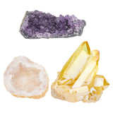 3Pcs 3 Styles Natural Gemstone Ornaments Decorate, Amethyst Clusters & Citrine Nuggets & Quartz Crystal, 49~69x30.5~62x17~45mm, 1pc/style