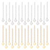 40Pcs 2 Colors 304 Stainless Steel Curb Chain Extender, End Chains with 202 Stainless Steel Heart Chain Tabs Charms, Golden & Stainless Steel Color, 59~65mm, 20Pcs/color