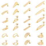 24Pcs 6 Style 304 Stainless Steel Stud Earring Findings, with Loop, Mixed Shapes, Golden, 4pcs/style