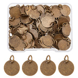 100Pcs Brass Stamping Blank Tag Charms, Nickel Free, Flat Round, Antique Bronze, 12x0.5mm, Hole: 4.2mm