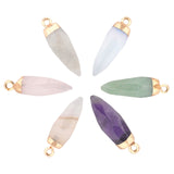 Top Golden Plated Natural & Synthetic Mixed Gemstone Pointed Pendants, with Iron Loops, Faceted, Bullet, 25~26x7~8mm, Hole: 1.8mm, 6materials, 1pc/material, 6pcs/box