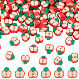 Handmade Polymer Clay Beads, Apple Slice, Red, 9.5~11x9~10x4.5~4.7mm, Hole: 1.6mm, 200pcs/box