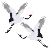 2Pcs 2 Style Crane Pattern Water Soluble Computerized Embroidery Cloth Sew on Appliques, Costume Accessories, Black, 225x200x1mm, 1pc/style