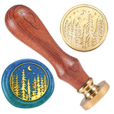 Wax Seal Stamp Set, Golden Tone Sealing Wax Stamp Solid Brass Head, with Retro Wood Handle, for Envelopes Invitations, Gift Card, Tree, 83x22mm, Stamps: 25x14.5mm