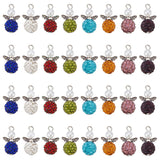 4 Sets Angle Shape Polymer Clay Rhinestone Pendants, with Tibetan Style Alloy Finding and Imitation Pearl Acrylic Beads, White, 23x14x10mm, Hole: 2mm, 8pcs/set, 32pcs/box