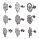 304 Stainless Steel Stud Earring Findings, with Loop, Flower, Stainless Steel Color, 7.4x7.2x1.7cm, 20pcs/box