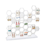 Honeycomb Grid Wood Earring Display Stands, Assembled Earring Organizer Holder for Stud Earrings, Earring Hook Storage, White, Finish Product: 6.3x35x33cm, about 2pcs/set