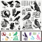 2 Sheets 2 Styles PVC Plastic Stamps, for DIY Scrapbooking, Photo Album Decorative, Cards Making, Stamp Sheets, Film Frame, Raven, 16x11x0.3cm, 1 sheet/style