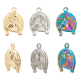 6Pcs 2 Colors 304 Stainless Steel Pendants, Horse with Horseshoes, Mixed Color, 24.5x17x3mm, Hole: 2mm, 2pcs/color