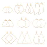 40Pcs 10 Style 304 Stainless Steel Wire Pendants, Hoop Earring Findings, Trapezoid & Polygon & Teardrop, Golden, 27~49.5x17.5~40x0.5~0.6mm, Hole: 1~1.2mm, 4pcs/styel