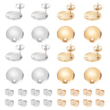 40Pcs 2 Colors 304 Stainless Steel Stud Earring Findings, with Loop & 40Pcs 2 Colors Ear Nuts, Flat Round, Golden & Stainless Steel Color, 13x2mm, Hole: 1.5mm, Pin: 0.8mm, 20pcs/color