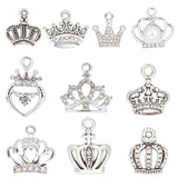 60Pcs 10 Style Alloy Pendants, Crown Charm, Antique Silver & Platinum, 14~20x12~18x1.5~8.5mm, Hole: 1~2.5mm, 6pcs/style