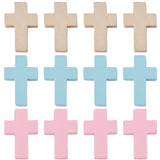 90Pcs 3 Styles Wood Pendants, Dyed, Religion Cross Charms, Mixed Color, 21.5~22x14.5~15x4.2~4.5mm, Hole: 1.2~2mm, 30pcs/style
