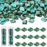 152Pcs 2-Hole Opaque Glass Seed Beads, Antique Style, Rectangle, Medium Sea Green, 5x4.5~5.5x2~2.5mm, Hole: 0.5~0.8mm