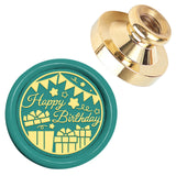 Birthday Theme Golden Tone Wax Seal Brass Stamp Head, for Wax Seal Stamp, Box, 25x14.5mm