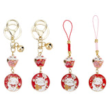 4Pcs 4 Style Porcelain Lucky Cat Pendant Decorations & Keychains, Alloy Enamel Feng Shui Hanging Ornament for Wealth & Success, Mixed Color, 125~129mm, 1pc/style