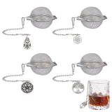 Round Stainless Steel Mesh Tea Infuser, with Tibetan Style Alloy Pendants, Tree/Flower of Life & Teardrop, Antique Silver & Stainless Steel Color, Tea Infuser: 165mm, 4pcs, Pendants: 25~39.5x18.5~30.5x1~3mm, Hole: 1.5~2mm, 4pcs