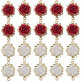 32Pcs 2 Colors Alloy Connector Charms, Light Gold, with Plastic Rose, Mixed Color, 22.5x15.5x6.5mm, Hole: 1.5mm, 16pcs/color