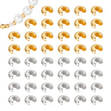 100Pcs 2 Colors 304 Stainless Steel Crimp Beads Covers, Golden & Stainless Steel Color, 4.5mm, Hole: 2mm, 50pcs/color