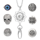 DIY Pendant Necklace Making Kits, Including Eye & Tree & Skull Alloy Snap Buttons & Snap Pendant Making, 304 Stainless Steel Cable Chains Necklaces, Antique Silver & Stainless Steel Color, 8Pcs/box