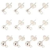 304 Stainless Steel Ball Stud Earring Post, Earring Findings, with Loop and 30PCS Ear Nuts, Round, Silver, 14~16x3~5mm, Hole: 1.8~2mm, Pin: 0.8mm, Round: 3~5mm, 30pcs/box