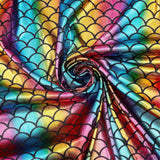 Sparkly Hologram Spandex Mermaid Printed Fish Scale Fabric, Stretch Fabric, Colorful, 100x150x0.02cm