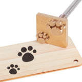 Brass Burning Stamp Heating, with Wood Handle, for Wood, Paper, Cake, Bread Baking Stamping Dog Paw Prints Pattern, Golden, 28x3.1x3cm, Stamps: 3.1x3x0.9cm