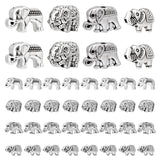 40Pcs 4 Style Tibetan Style Alloy Elephant Beads, Antique Silver, 9~14.5x8~13.5x4.5~8mm, Hole: 1~4.5mm, 10pcs/style