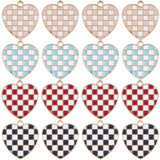 40Pcs 4 Colors Alloy Enamel Pendants, Cadmium Free & Nickel Free & Lead Free, Light Gold, Heart with Plaid, Mixed Color, 17x17x1.5mm, Hole: 1.6mm, 10pcs/color