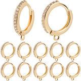 12Pcs Brass Micro Pave Clear Cubic Zirconia Hoop Earring Findings, with Horizontal Loop, Real 18K Gold Plated, 16x14x2mm, Hole: 1.2mm, Pin: 1x0.6mm